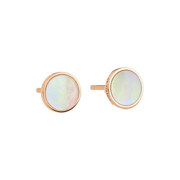 Puces d'oreilles Ginette NY Ever Disc en or rose et nacre rose