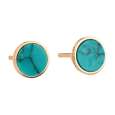 Puces d'oreilles Ginette NY Ever Disc en or rose et turquoise