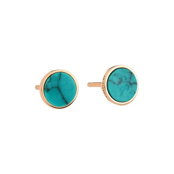 Puces d'oreilles Ginette NY Ever Disc en or rose et turquoise