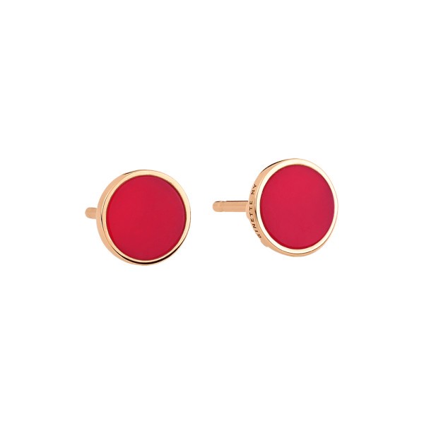 Puces d'oreilles Ginette NY Ever Disc en or rose et corail