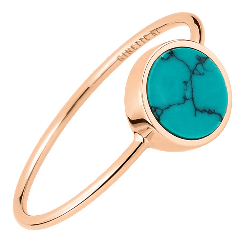 Bague Ginette NY Mini Ever Disc en or rose et turquoise