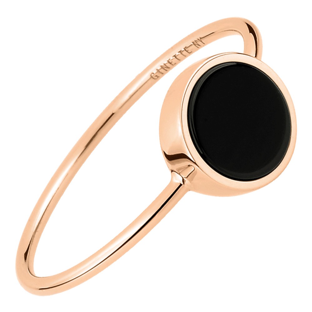 Bague Ginette NY Mini Ever Disc en or rose et onyx