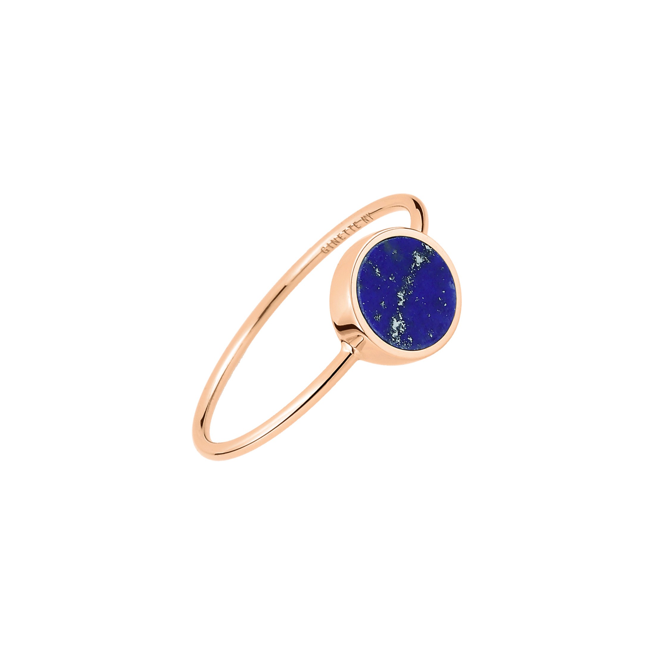 Mini Ever Disc ring in pink gold and lapis lazuli Ginette NY Lepage