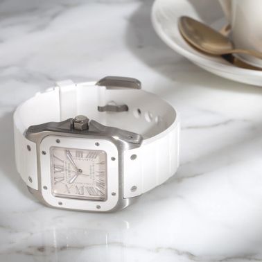 Montre Cartier Santos 100 automatique Lady bracelet caoutchouc Full Set 2009