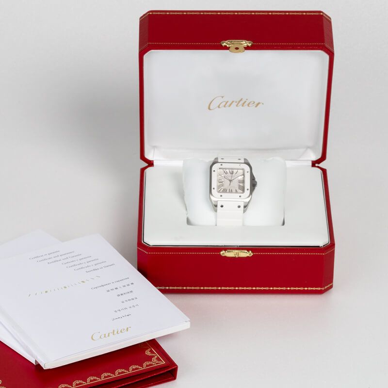 Montre Cartier Santos 100 automatique Lady bracelet caoutchouc Full Set 2009