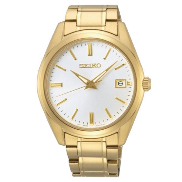 Montre Seiko Classique quartz cadran blanc bracelet acier doré 40,2 mm