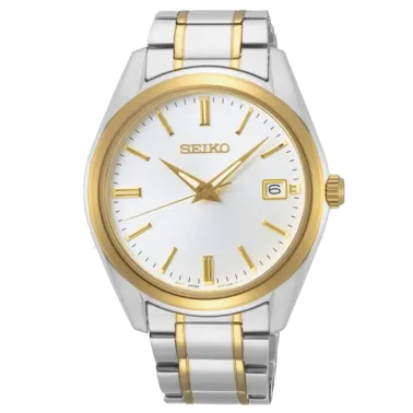 Montre Seiko Classique quartz cadran blanc bracelet acier bicolore 40,2 mm
