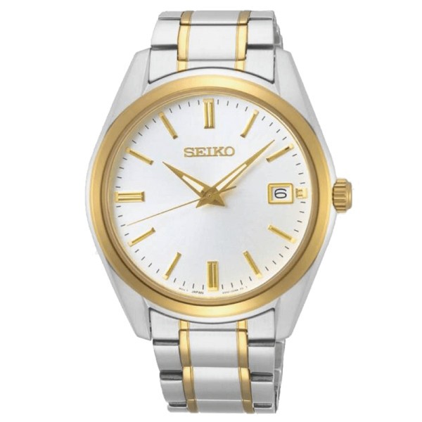 Montre Seiko Classique quartz cadran blanc bracelet acier bicolore 40,2 mm