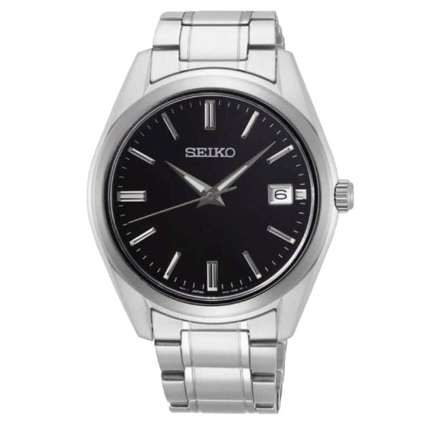 Montre Seiko Classique quartz cadran noir bracelet acier 40,2 mm
