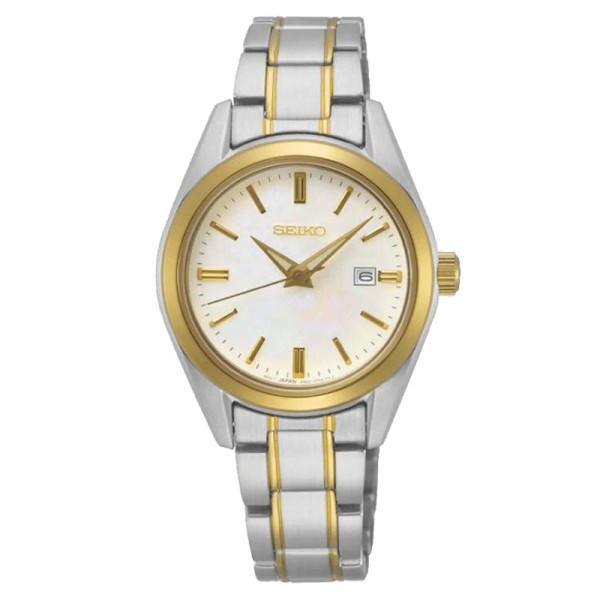 Montre Seiko Classique quartz cadran blanc bracelet acier bicolore 29,8 mm