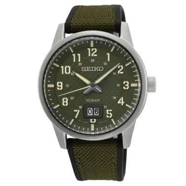 Montre Seiko Sport quartz cadran kaki bracelet nylon kaki 40,8 mm
