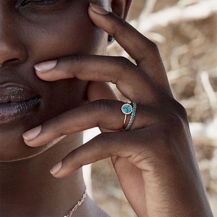 Bague Ginette NY Mini Ever Disc en or rose et turquoise