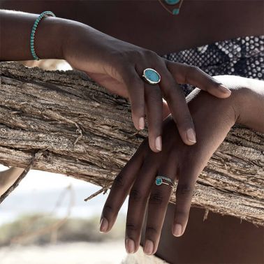 Bague Ginette NY Mini Ever Disc en or rose et turquoise