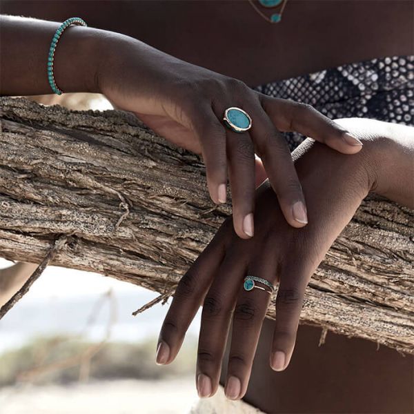 Bague Ginette NY Mini Ever Disc en or rose et turquoise