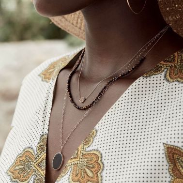 Collier Ginette NY Mini Ever en or rose et œil de tigre