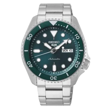 Montre Seiko 5 Sports automatique cadran vert trois aiguilles bracelet acier 42,5 mm