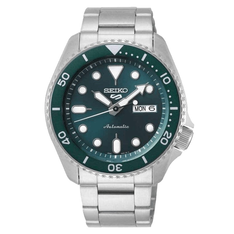 Montre Seiko 5 Sports automatique cadran vert trois aiguilles bracelet acier 42,5 mm