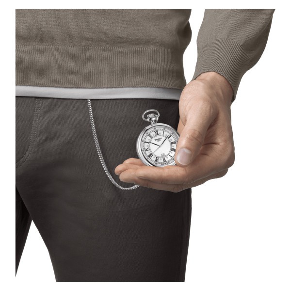 Montre Tissot T-Pocket Stand Alone quartz laiton plaqué palladium cadran blanc 49,6 mm