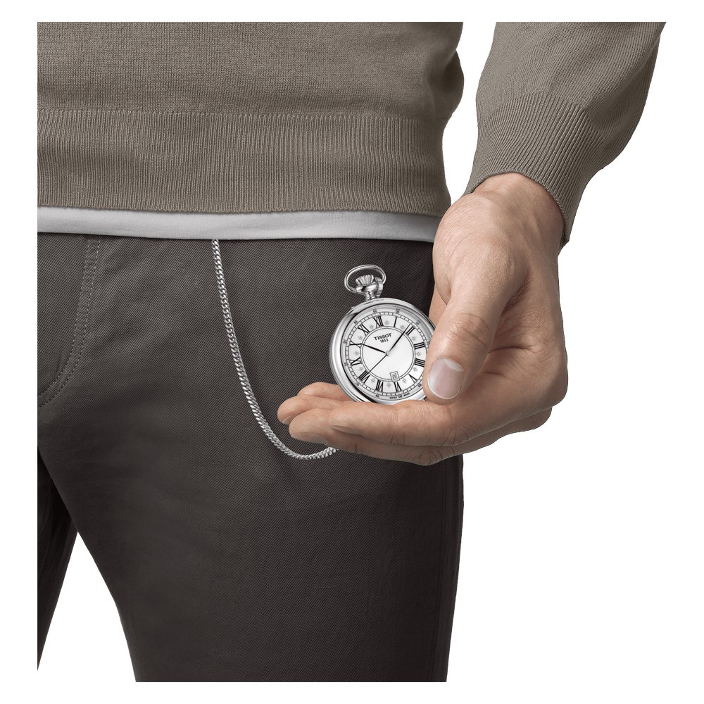 Montre Tissot T-Pocket Stand Alone quartz laiton plaqué palladium cadran blanc 49,6 mm