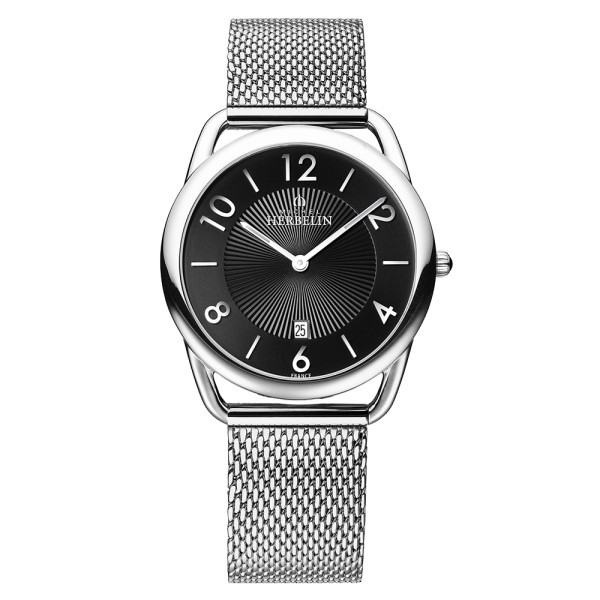 Montre Michel Herbelin Equinoxe quartz cadran noir bracelet maille milanaise 39 mm