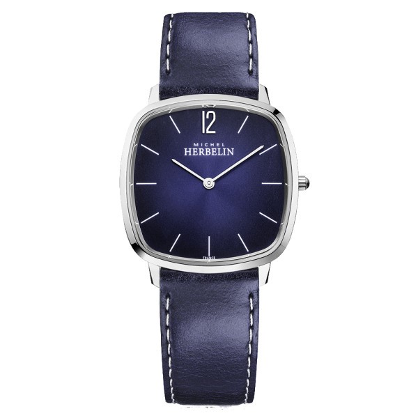 Montre Michel Herbelin City quartz cadran bleu bracelet cuir bleu