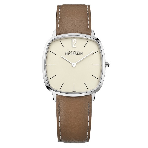 Montre Michel Herbelin City quartz cadran beige bracelet cuir brun