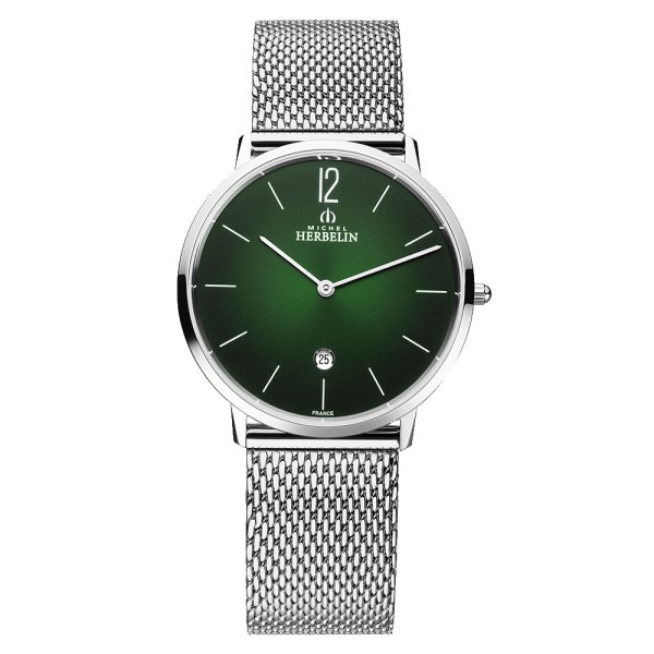 Montre Michel Herbelin City quartz cadran vert bracelet acier 38,7 mm