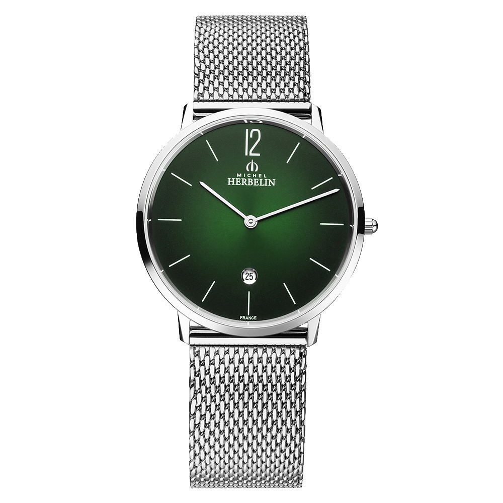 Montre Michel Herbelin City quartz cadran vert bracelet acier 38,7 mm