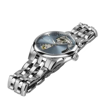 Montre Hamilton Jazzmaster Open Heart Lady automatique cadran bleu bracelet acier 36 mm