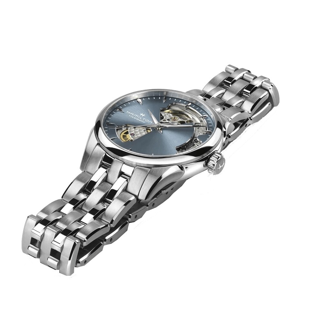 Montre Hamilton Jazzmaster Open Heart Lady automatique cadran bleu bracelet acier 36 mm
