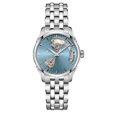 Montre Hamilton Jazzmaster Open Heart Lady automatique cadran bleu bracelet acier 36 mm