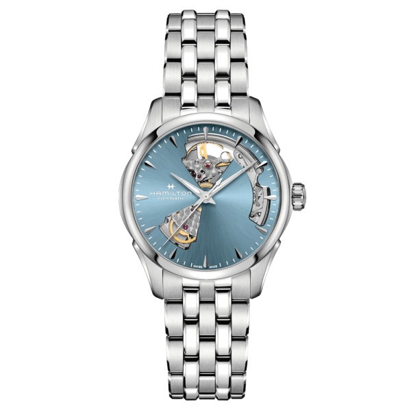 Montre Hamilton Jazzmaster Open Heart Lady automatique cadran bleu bracelet acier 36 mm