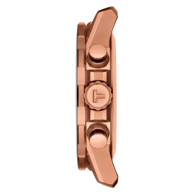 Montre Tissot T-Sport Supersport Chrono quartz acier PVD doré rose cadran noir bracelet cuir noir 45,5 mm