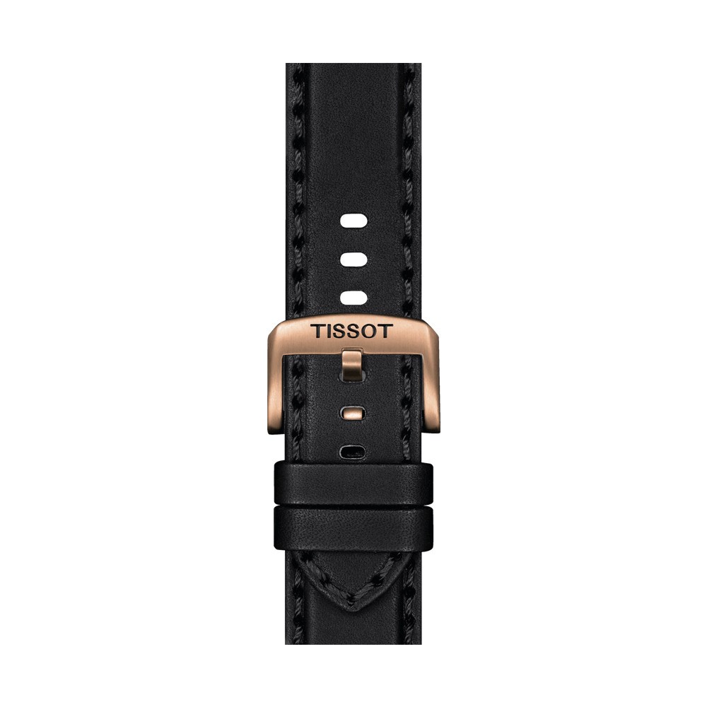 Montre Tissot T-Sport Supersport Chrono quartz acier PVD doré rose cadran noir bracelet cuir noir 45,5 mm
