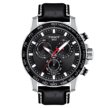 Montre Tissot T-Sport Supersport Chrono quartz cadran noir bracelet cuir noir 45,5 mm