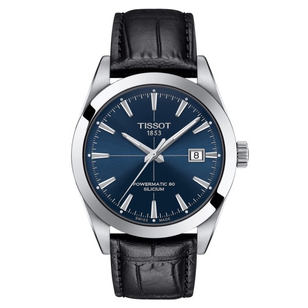 Montre Tissot T-Classic Gentleman Powermatic 80 cadran bleu bracelet cuir noir 40 mm T127.407.16.031.01
