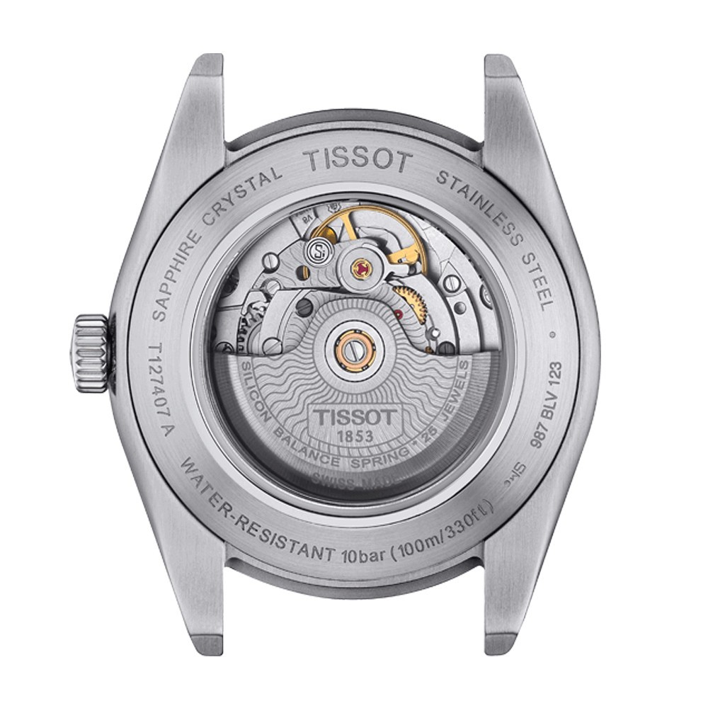 Montre Tissot T-Classic Gentleman Powermatic 80 cadran bleu bracelet cuir noir 40 mm T127.407.16.031.01