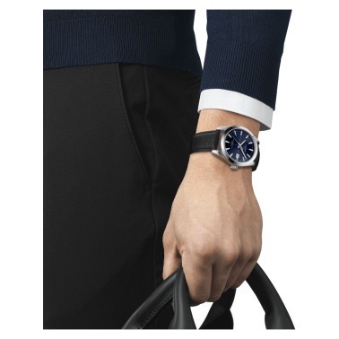 Montre Tissot T-Classic Gentleman Powermatic 80 cadran bleu bracelet cuir noir 40 mm T127.407.16.031.01