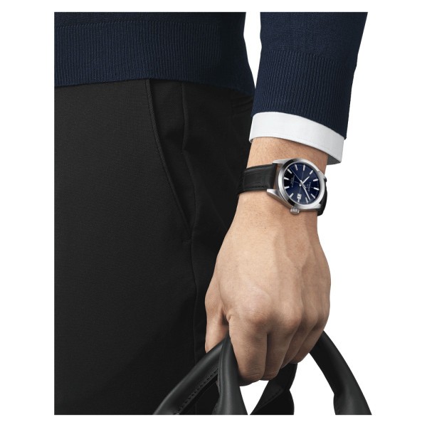 Montre Tissot T-Classic Gentleman Powermatic 80 cadran bleu bracelet cuir noir 40 mm T127.407.16.031.01