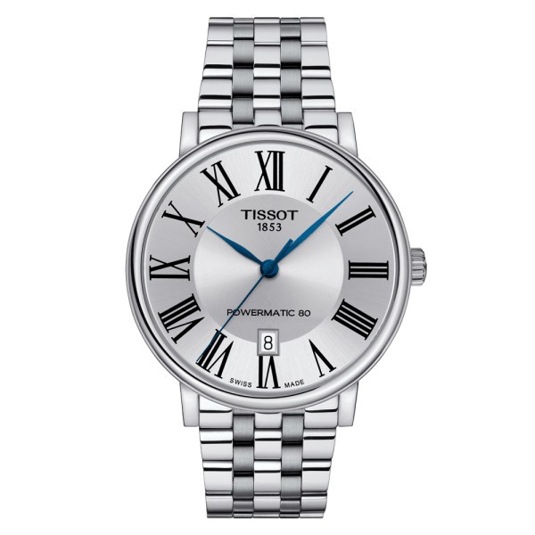 Montre Tissot T-Classic Carson Premium Powermatic 80 cadran argent bracelet acier 40 mm