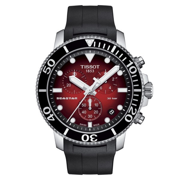 Montre Tissot T-Sport Seastar 1000 Chronograph cadran rouge bracelet caoutchouc noir 45 mm