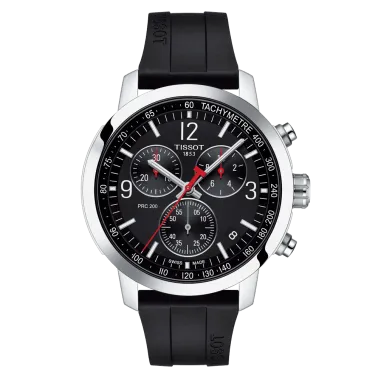 Tissot T-Sport PRC 200 Chronograph quartz watch black dial black rubber strap 43 mm T114.417.17.057.00