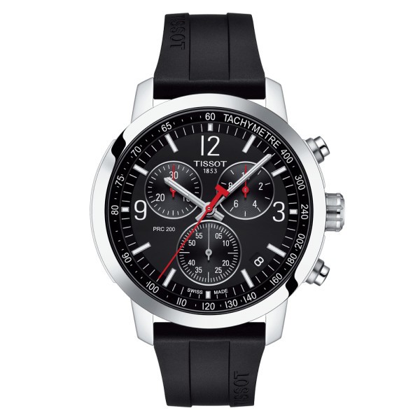 Montre Tissot T-Sport PRC 200 Chronograph quartz cadran noir bracelet caoutchouc noir 43 mm T114.417.17.057.00