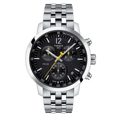 Montre Tissot T-Sport PRC 200 Chronograph quartz cadran noir bracelet acier 43 mm T114.417.11.057.00