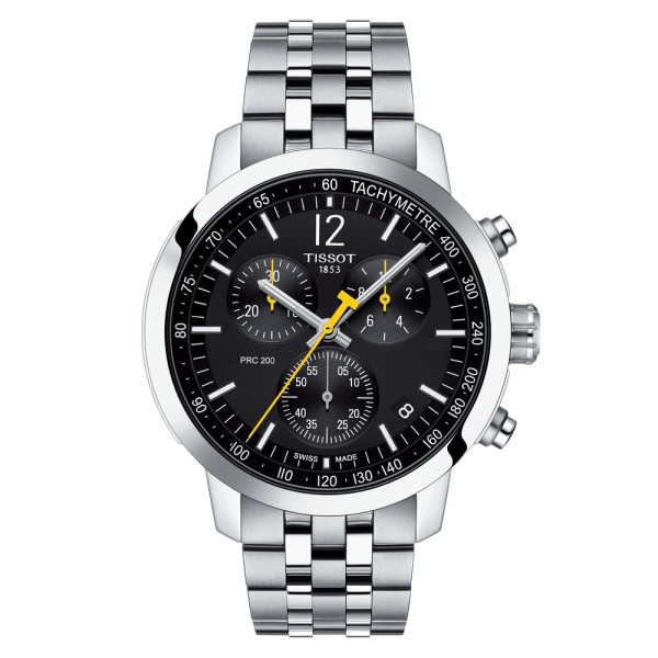 Montre Tissot T-Sport PRC 200 Chronograph quartz cadran noir bracelet acier 43 mm T114.417.11.057.00