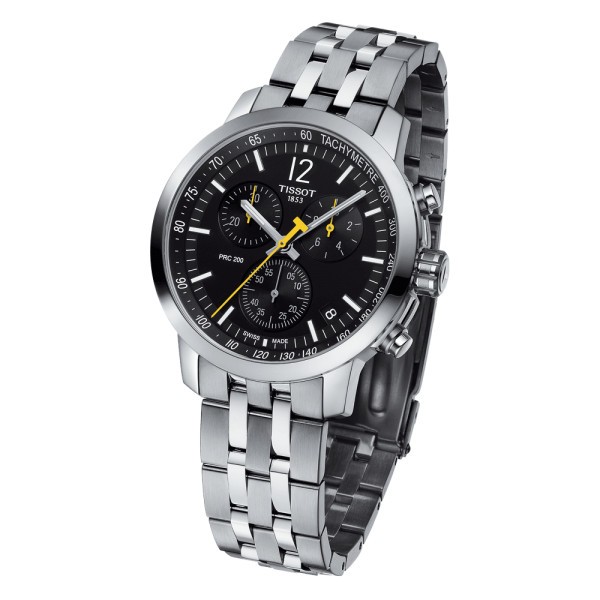 Montre Tissot T-Sport PRC 200 Chronograph quartz cadran noir bracelet acier 43 mm T114.417.11.057.00