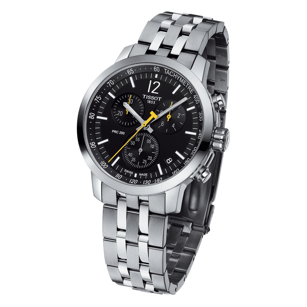 Montre Tissot T-Sport PRC 200 Chronograph quartz cadran noir bracelet acier 43 mm T114.417.11.057.00
