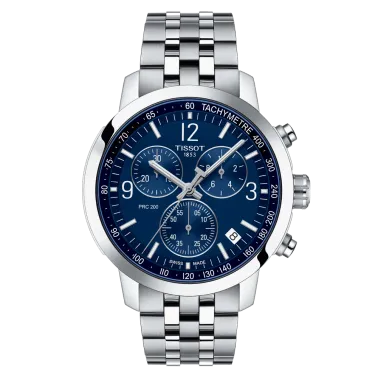 Tissot T-Sport PRC 200 Chronograph quartz watch blue dial steel bracelet 43 mm T114.417.11.047.00