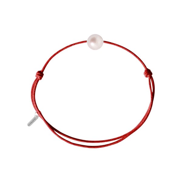 Bracelet Claverin Simply Pearly cordon rouge corail et perle blanche