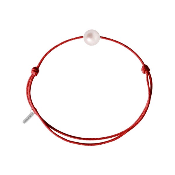 Bracelet Claverin Simply Pearly cordon rouge corail et perle blanche